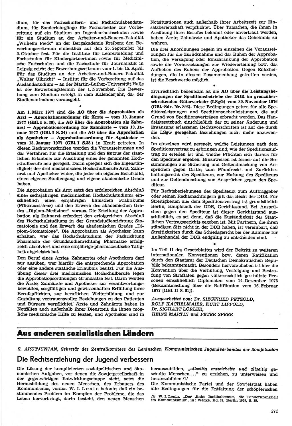 Neue Justiz (NJ), Zeitschrift für Recht und Rechtswissenschaft-Zeitschrift, sozialistisches Recht und Gesetzlichkeit, 31. Jahrgang 1977, Seite 271 (NJ DDR 1977, S. 271)