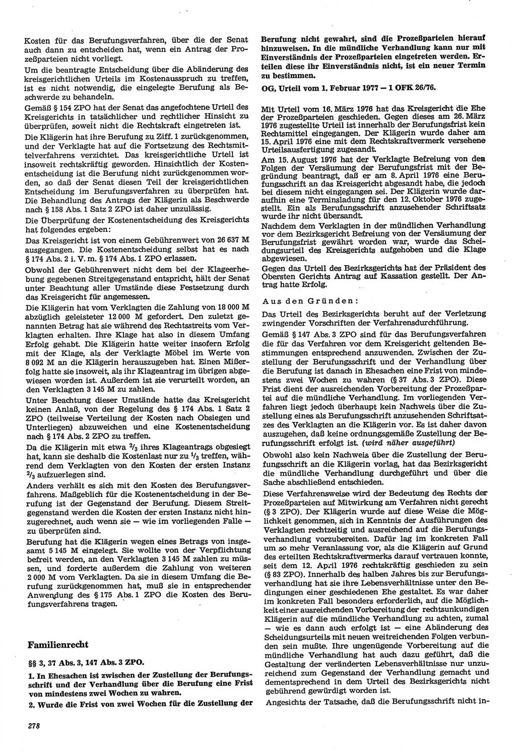Neue Justiz (NJ), Zeitschrift für Recht und Rechtswissenschaft-Zeitschrift, sozialistisches Recht und Gesetzlichkeit, 31. Jahrgang 1977, Seite 278 (NJ DDR 1977, S. 278)