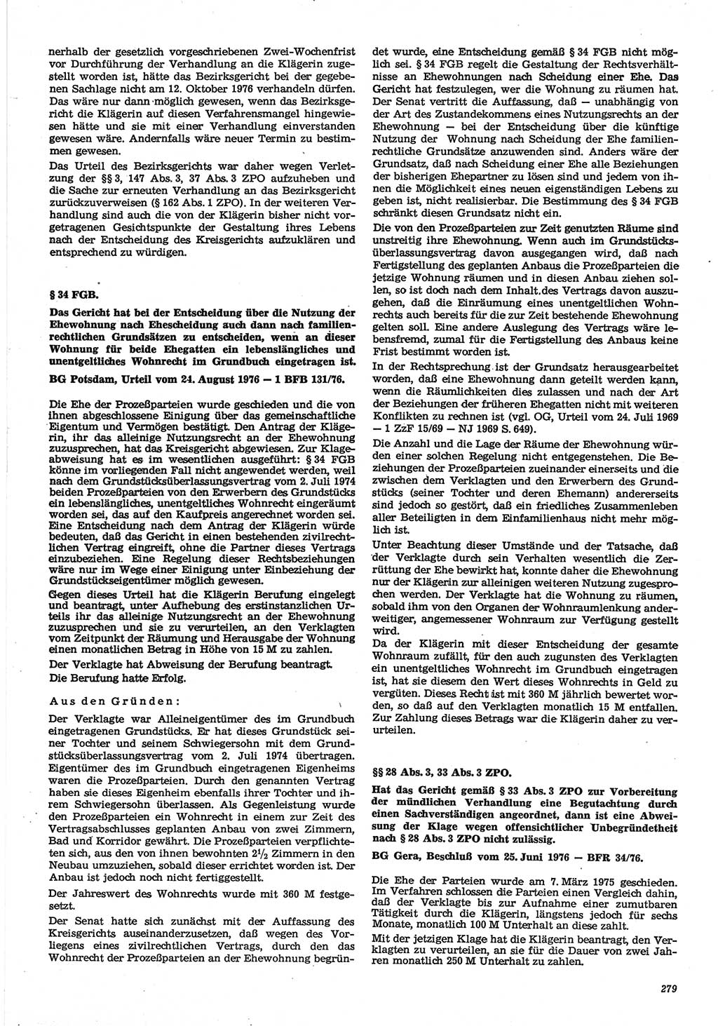 Neue Justiz (NJ), Zeitschrift für Recht und Rechtswissenschaft-Zeitschrift, sozialistisches Recht und Gesetzlichkeit, 31. Jahrgang 1977, Seite 279 (NJ DDR 1977, S. 279)