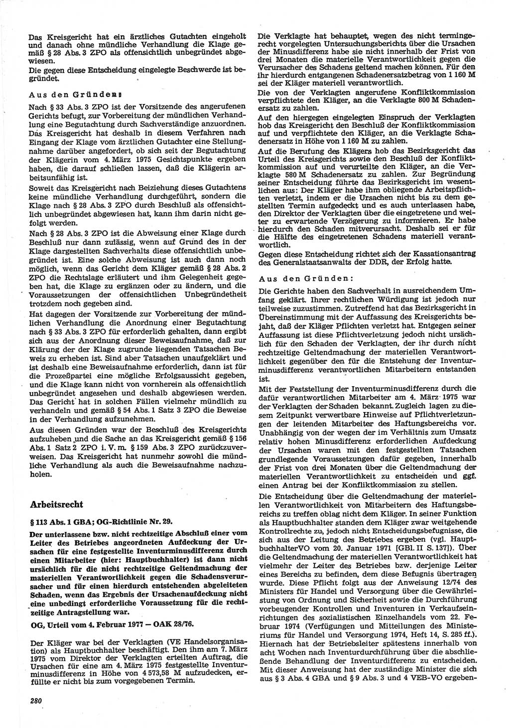 Neue Justiz (NJ), Zeitschrift für Recht und Rechtswissenschaft-Zeitschrift, sozialistisches Recht und Gesetzlichkeit, 31. Jahrgang 1977, Seite 280 (NJ DDR 1977, S. 280)