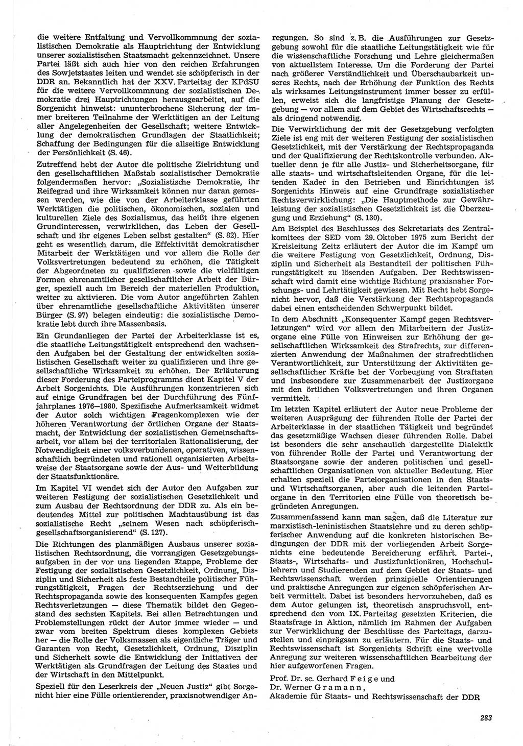 Neue Justiz (NJ), Zeitschrift für Recht und Rechtswissenschaft-Zeitschrift, sozialistisches Recht und Gesetzlichkeit, 31. Jahrgang 1977, Seite 283 (NJ DDR 1977, S. 283)