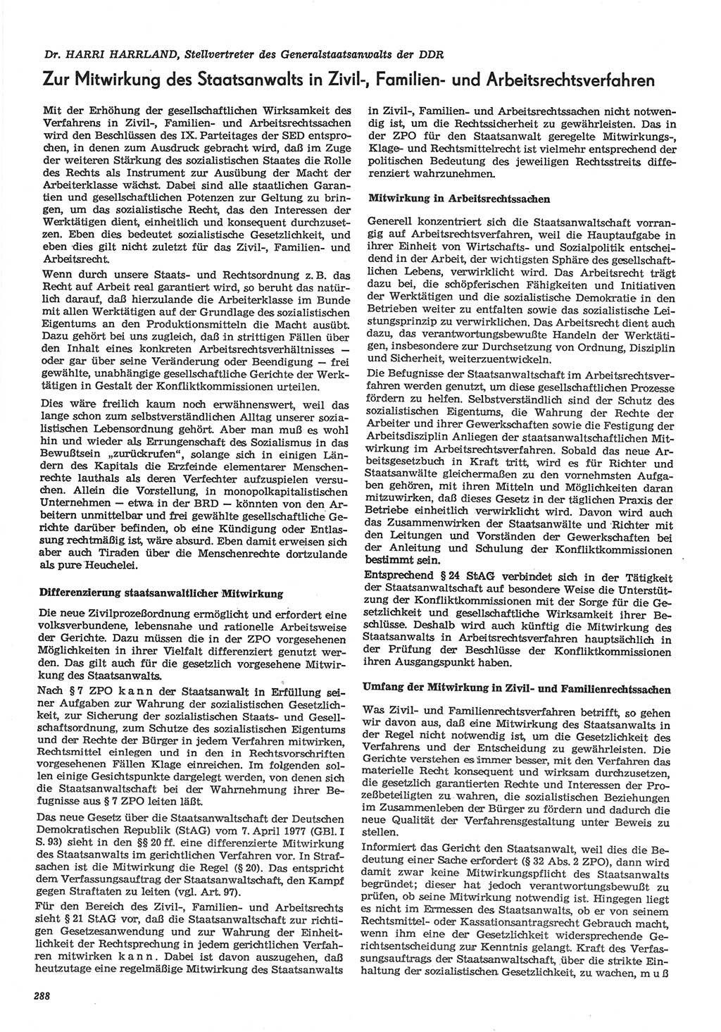 Neue Justiz (NJ), Zeitschrift für Recht und Rechtswissenschaft-Zeitschrift, sozialistisches Recht und Gesetzlichkeit, 31. Jahrgang 1977, Seite 288 (NJ DDR 1977, S. 288)