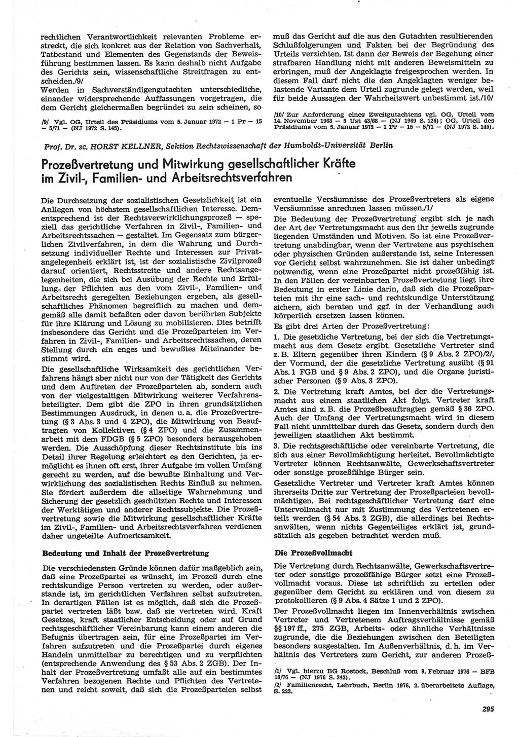 Neue Justiz (NJ), Zeitschrift für Recht und Rechtswissenschaft-Zeitschrift, sozialistisches Recht und Gesetzlichkeit, 31. Jahrgang 1977, Seite 295 (NJ DDR 1977, S. 295)