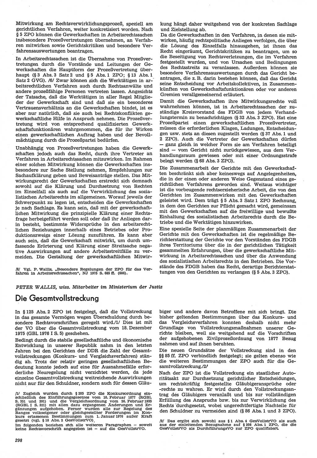 Neue Justiz (NJ), Zeitschrift für Recht und Rechtswissenschaft-Zeitschrift, sozialistisches Recht und Gesetzlichkeit, 31. Jahrgang 1977, Seite 298 (NJ DDR 1977, S. 298)