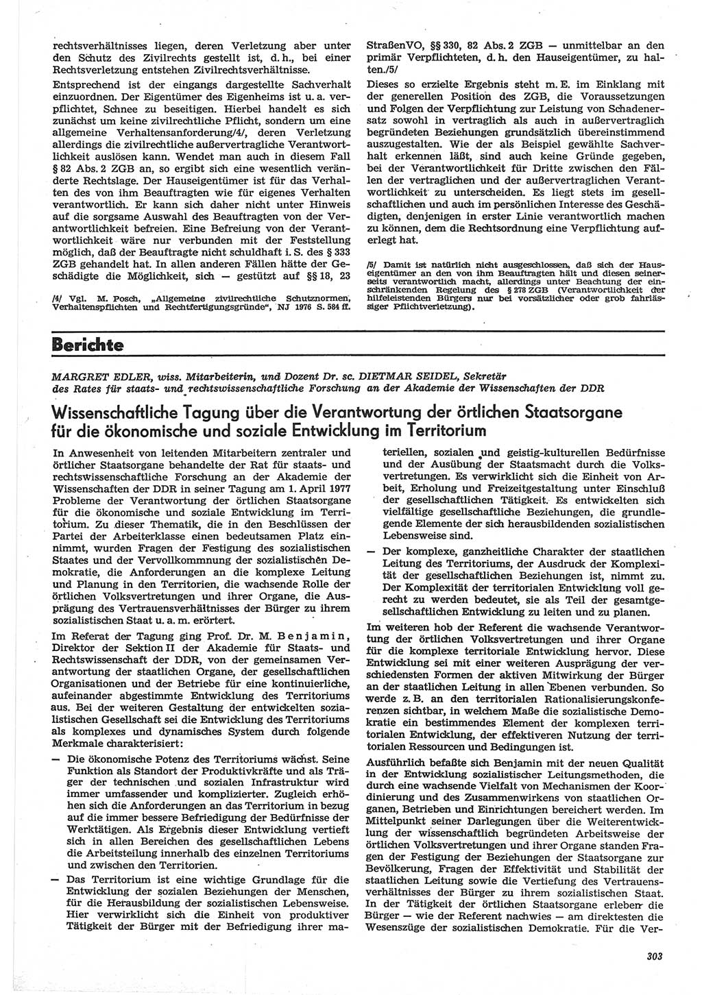 Neue Justiz (NJ), Zeitschrift für Recht und Rechtswissenschaft-Zeitschrift, sozialistisches Recht und Gesetzlichkeit, 31. Jahrgang 1977, Seite 303 (NJ DDR 1977, S. 303)