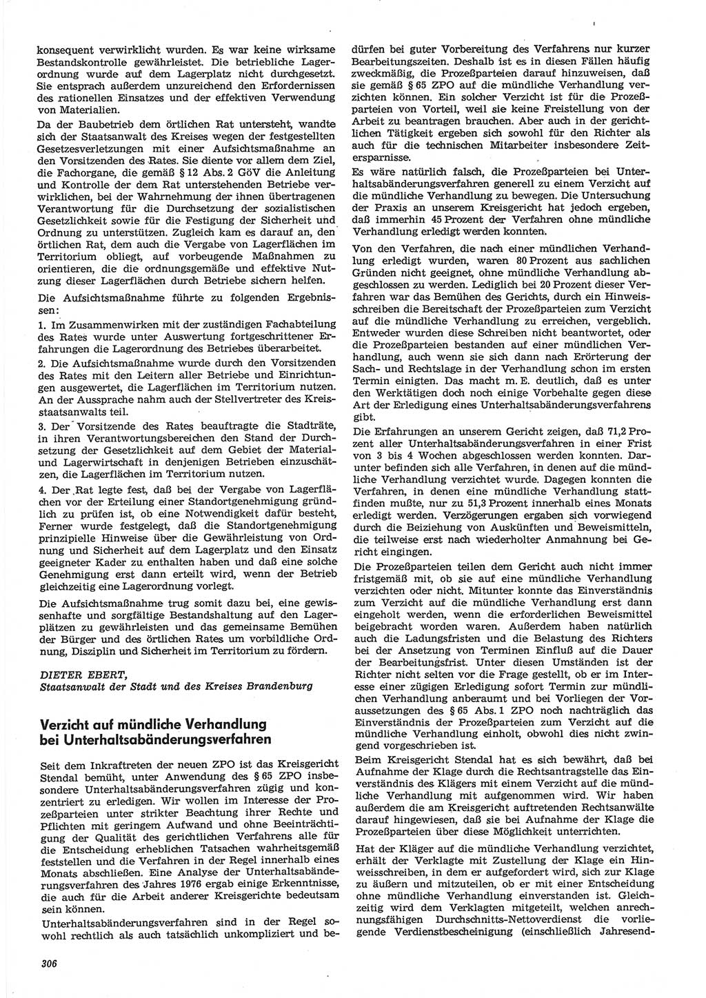 Neue Justiz (NJ), Zeitschrift für Recht und Rechtswissenschaft-Zeitschrift, sozialistisches Recht und Gesetzlichkeit, 31. Jahrgang 1977, Seite 306 (NJ DDR 1977, S. 306)