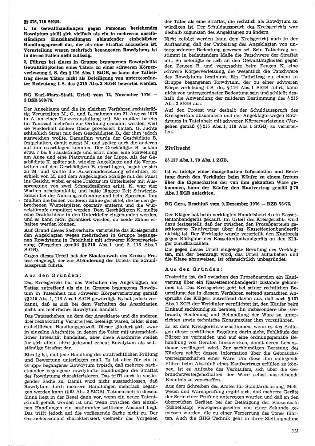 Neue Justiz (NJ), Zeitschrift für Recht und Rechtswissenschaft-Zeitschrift, sozialistisches Recht und Gesetzlichkeit, 31. Jahrgang 1977, Seite 313 (NJ DDR 1977, S. 313)
