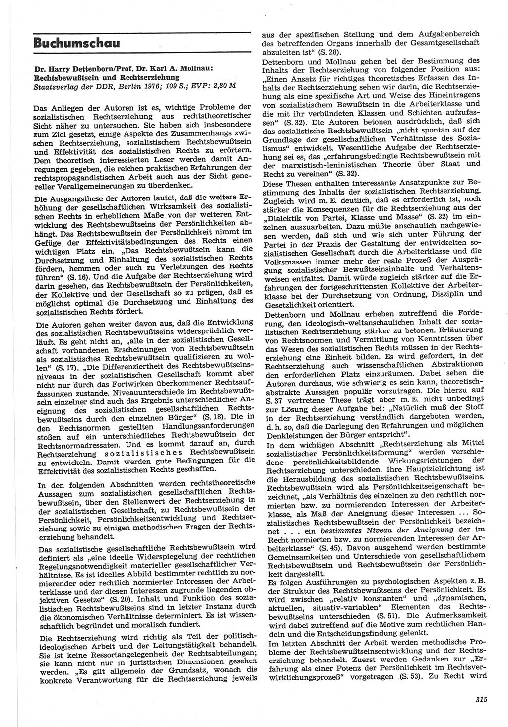 Neue Justiz (NJ), Zeitschrift für Recht und Rechtswissenschaft-Zeitschrift, sozialistisches Recht und Gesetzlichkeit, 31. Jahrgang 1977, Seite 315 (NJ DDR 1977, S. 315)