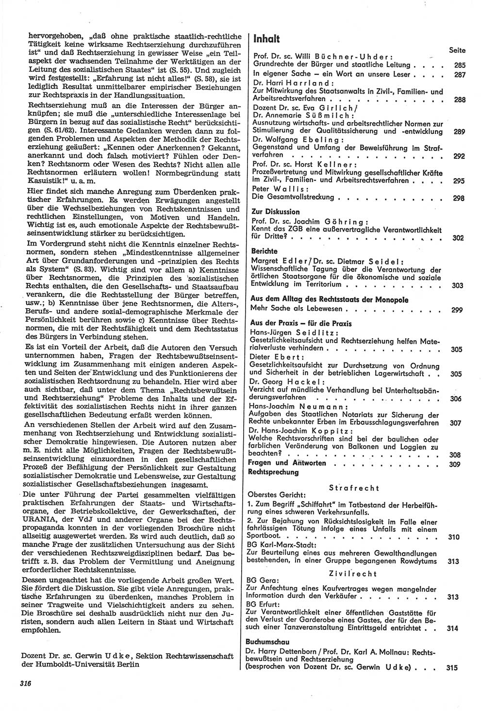 Neue Justiz (NJ), Zeitschrift für Recht und Rechtswissenschaft-Zeitschrift, sozialistisches Recht und Gesetzlichkeit, 31. Jahrgang 1977, Seite 316 (NJ DDR 1977, S. 316)