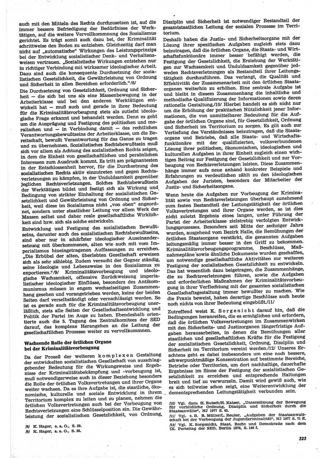 Neue Justiz (NJ), Zeitschrift für Recht und Rechtswissenschaft-Zeitschrift, sozialistisches Recht und Gesetzlichkeit, 31. Jahrgang 1977, Seite 323 (NJ DDR 1977, S. 323)