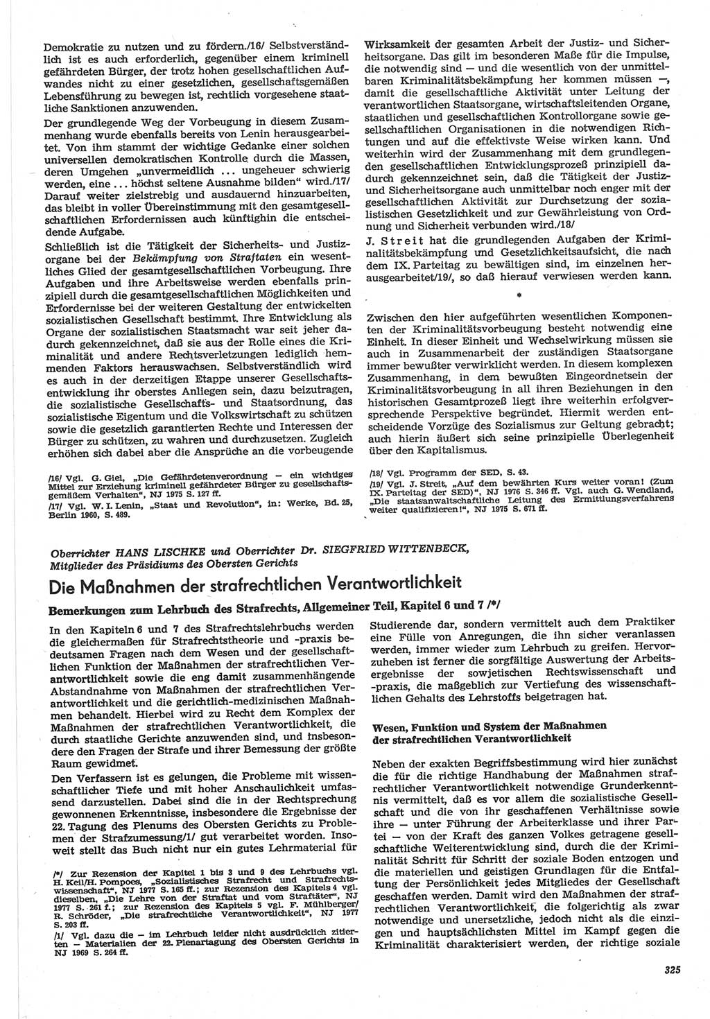 Neue Justiz (NJ), Zeitschrift für Recht und Rechtswissenschaft-Zeitschrift, sozialistisches Recht und Gesetzlichkeit, 31. Jahrgang 1977, Seite 325 (NJ DDR 1977, S. 325)