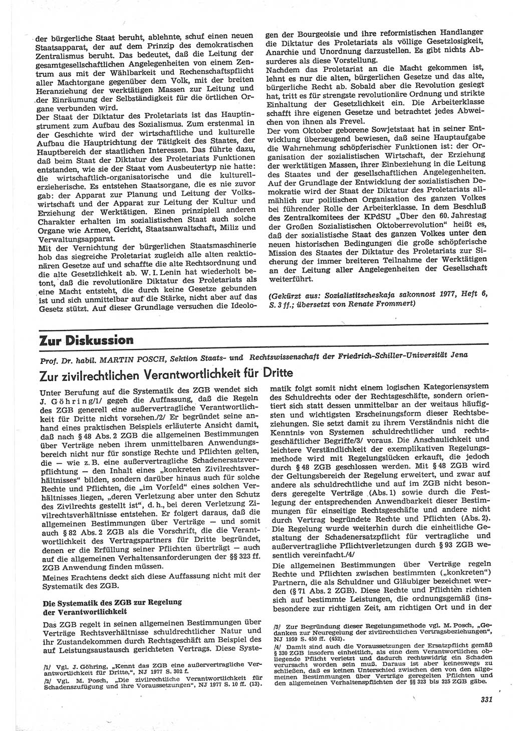 Neue Justiz (NJ), Zeitschrift für Recht und Rechtswissenschaft-Zeitschrift, sozialistisches Recht und Gesetzlichkeit, 31. Jahrgang 1977, Seite 331 (NJ DDR 1977, S. 331)