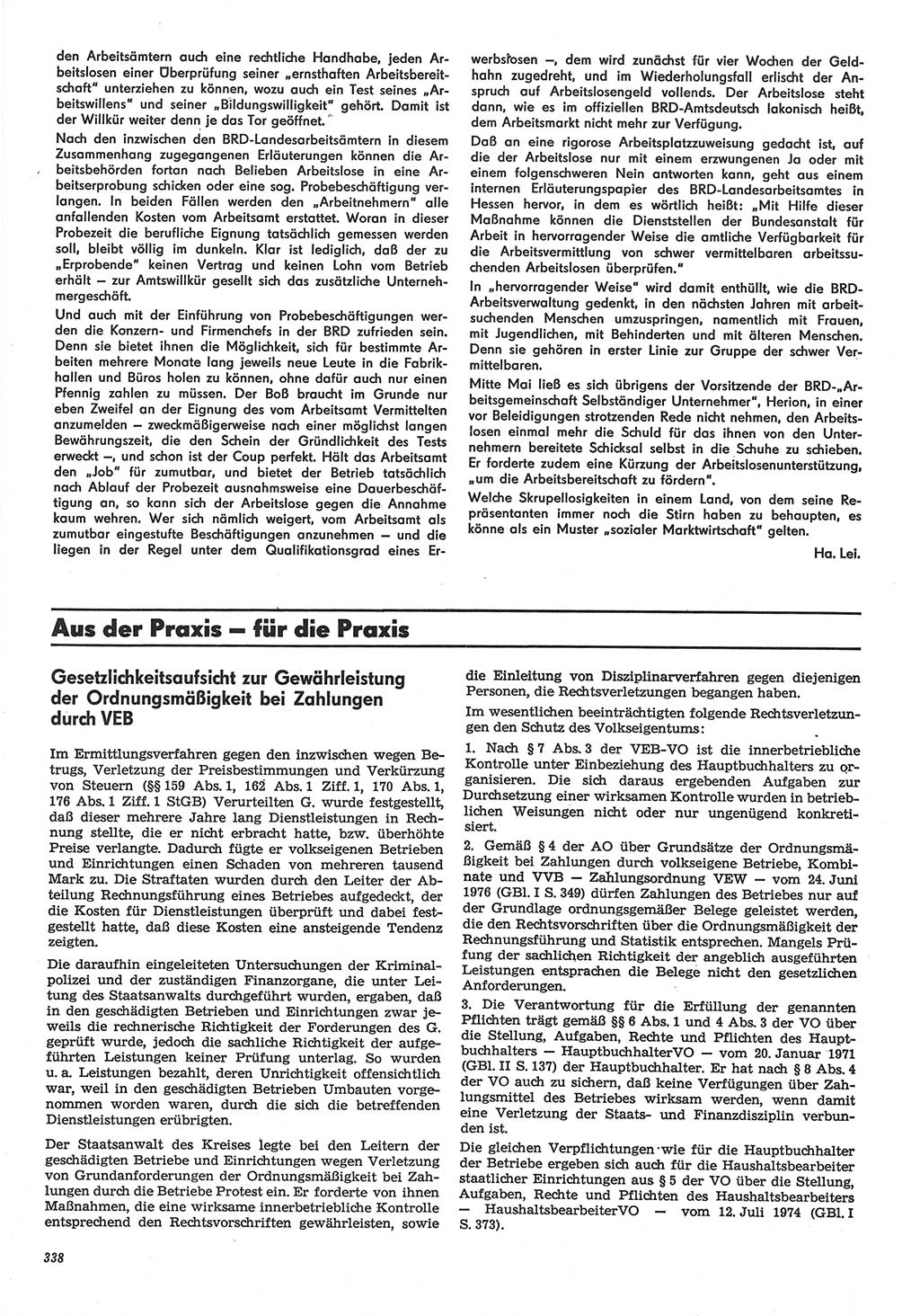 Neue Justiz (NJ), Zeitschrift für Recht und Rechtswissenschaft-Zeitschrift, sozialistisches Recht und Gesetzlichkeit, 31. Jahrgang 1977, Seite 338 (NJ DDR 1977, S. 338)