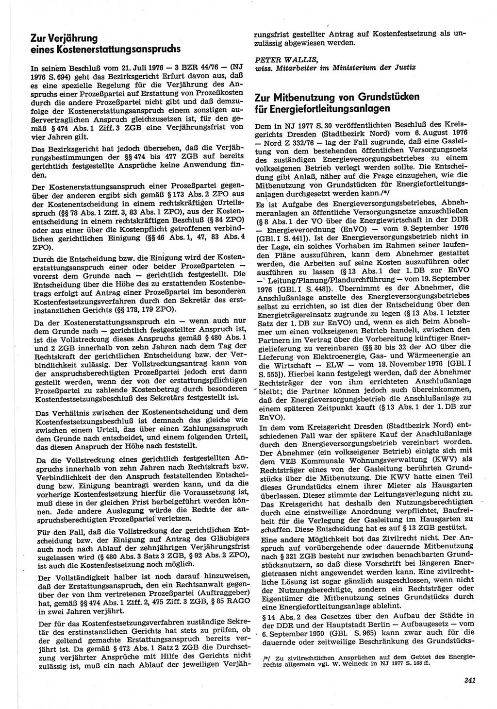 Neue Justiz (NJ), Zeitschrift für Recht und Rechtswissenschaft-Zeitschrift, sozialistisches Recht und Gesetzlichkeit, 31. Jahrgang 1977, Seite 341 (NJ DDR 1977, S. 341)
