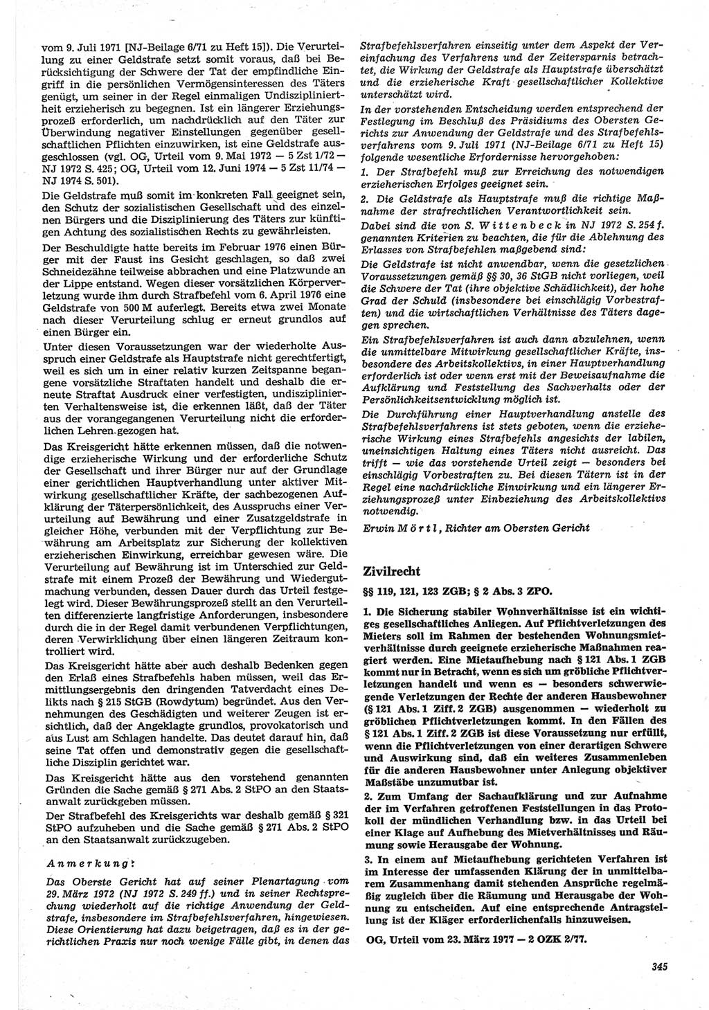 Neue Justiz (NJ), Zeitschrift für Recht und Rechtswissenschaft-Zeitschrift, sozialistisches Recht und Gesetzlichkeit, 31. Jahrgang 1977, Seite 345 (NJ DDR 1977, S. 345)