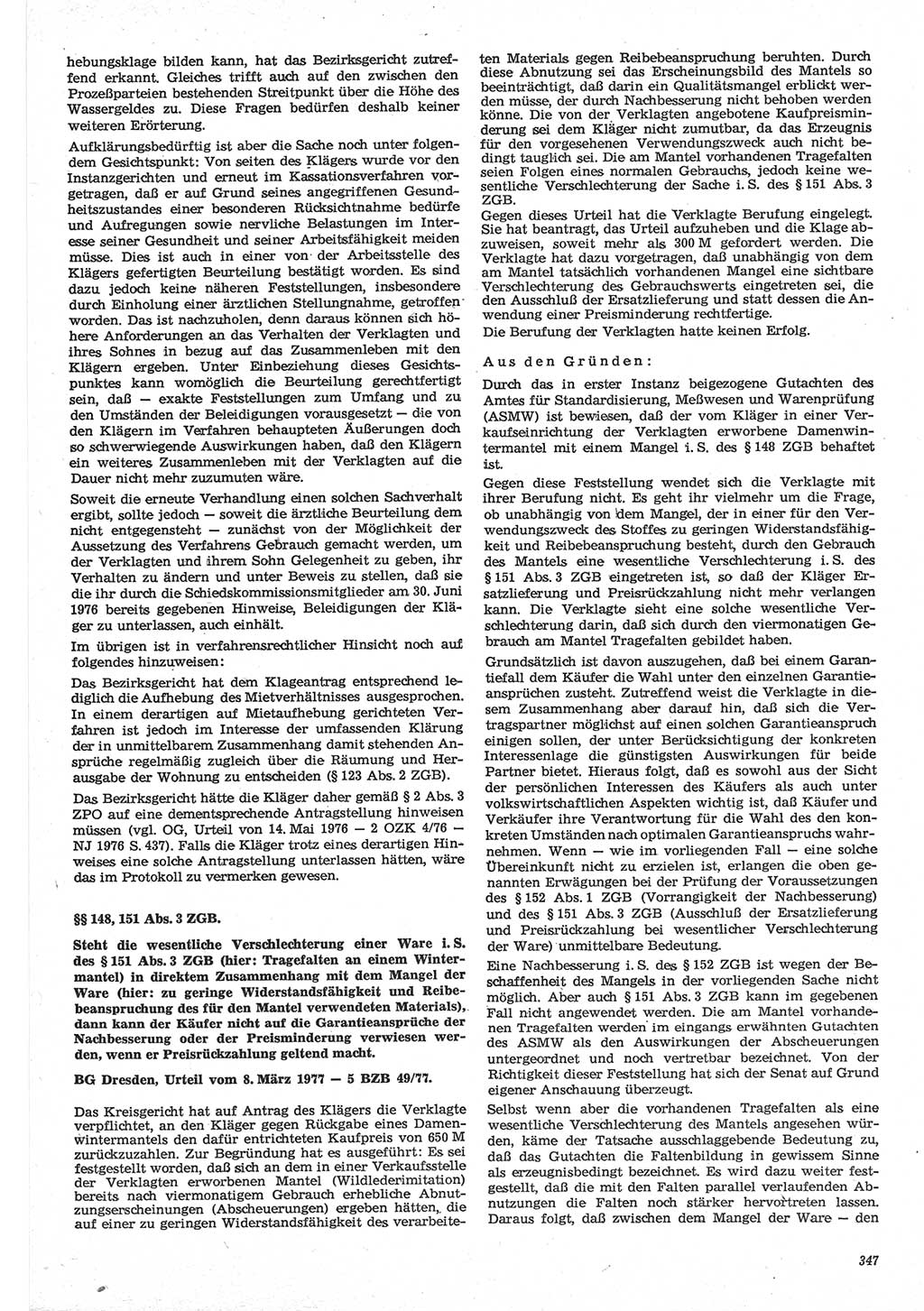 Neue Justiz (NJ), Zeitschrift für Recht und Rechtswissenschaft-Zeitschrift, sozialistisches Recht und Gesetzlichkeit, 31. Jahrgang 1977, Seite 347 (NJ DDR 1977, S. 347)