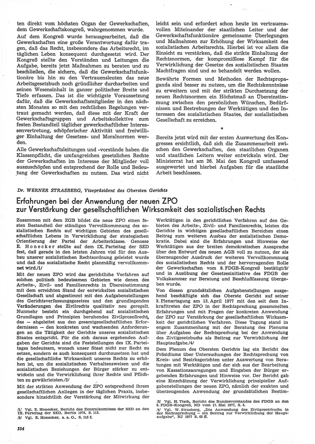 Neue Justiz (NJ), Zeitschrift für Recht und Rechtswissenschaft-Zeitschrift, sozialistisches Recht und Gesetzlichkeit, 31. Jahrgang 1977, Seite 354 (NJ DDR 1977, S. 354)