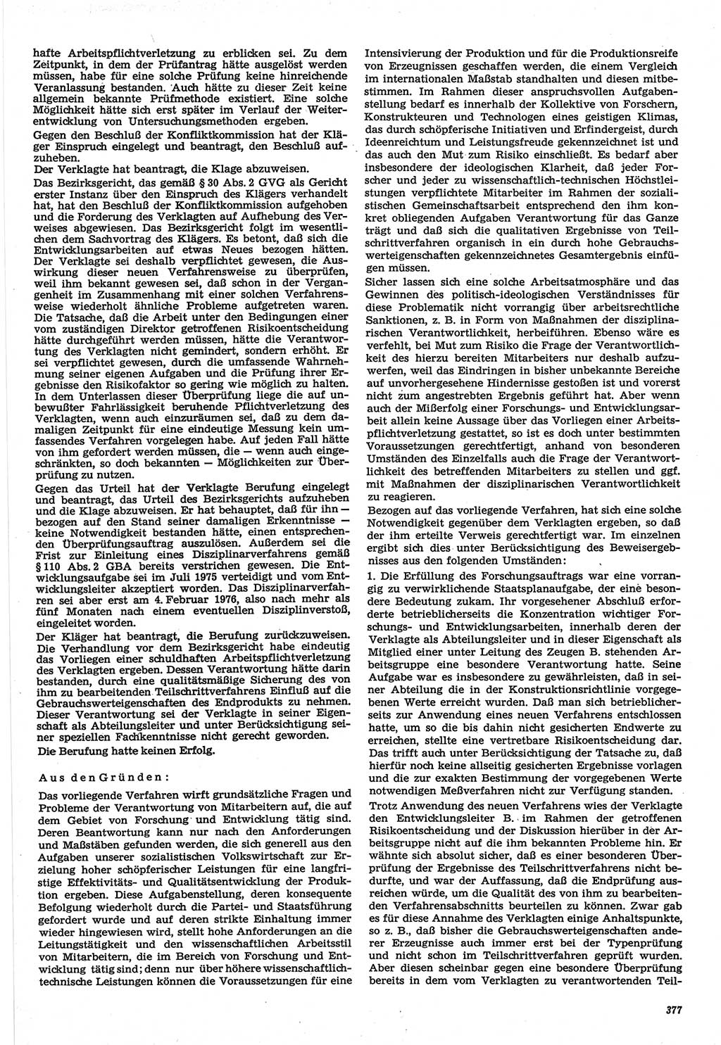 Neue Justiz (NJ), Zeitschrift für Recht und Rechtswissenschaft-Zeitschrift, sozialistisches Recht und Gesetzlichkeit, 31. Jahrgang 1977, Seite 377 (NJ DDR 1977, S. 377)