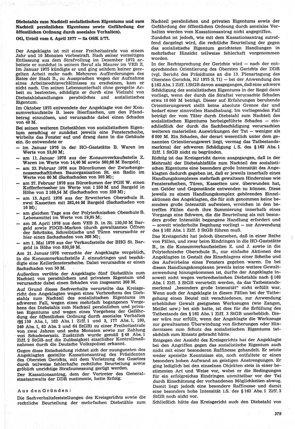 Neue Justiz (NJ), Zeitschrift für Recht und Rechtswissenschaft-Zeitschrift, sozialistisches Recht und Gesetzlichkeit, 31. Jahrgang 1977, Seite 379 (NJ DDR 1977, S. 379)