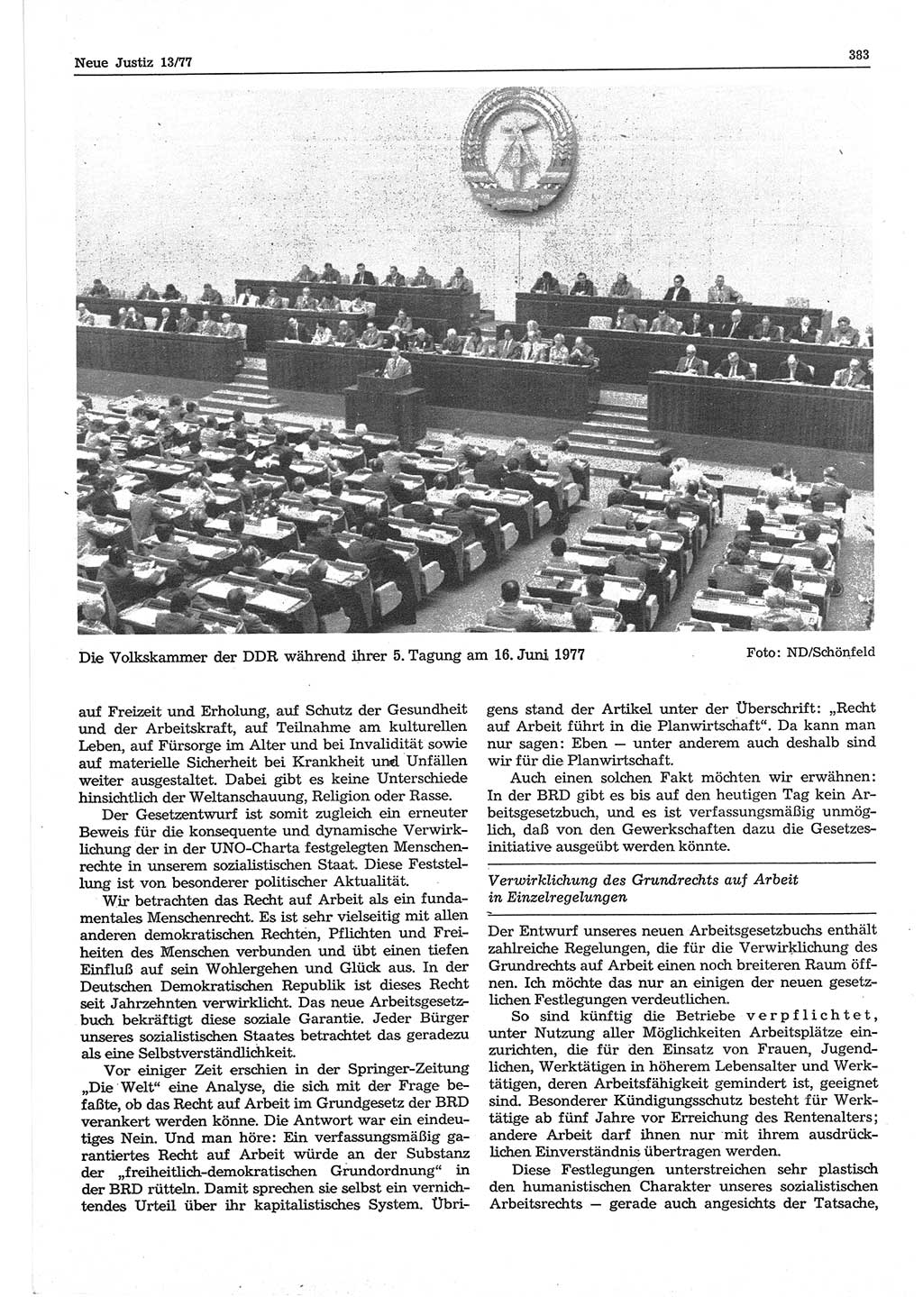 Neue Justiz (NJ), Zeitschrift für Recht und Rechtswissenschaft-Zeitschrift, sozialistisches Recht und Gesetzlichkeit, 31. Jahrgang 1977, Seite 383 (NJ DDR 1977, S. 383)