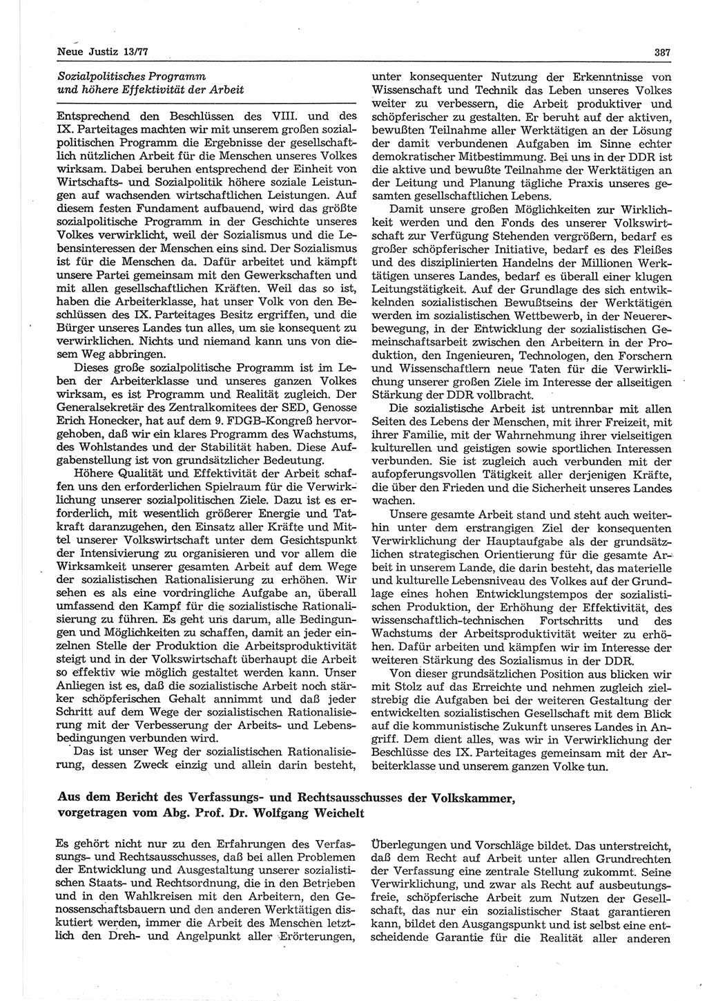 Neue Justiz (NJ), Zeitschrift für Recht und Rechtswissenschaft-Zeitschrift, sozialistisches Recht und Gesetzlichkeit, 31. Jahrgang 1977, Seite 387 (NJ DDR 1977, S. 387)