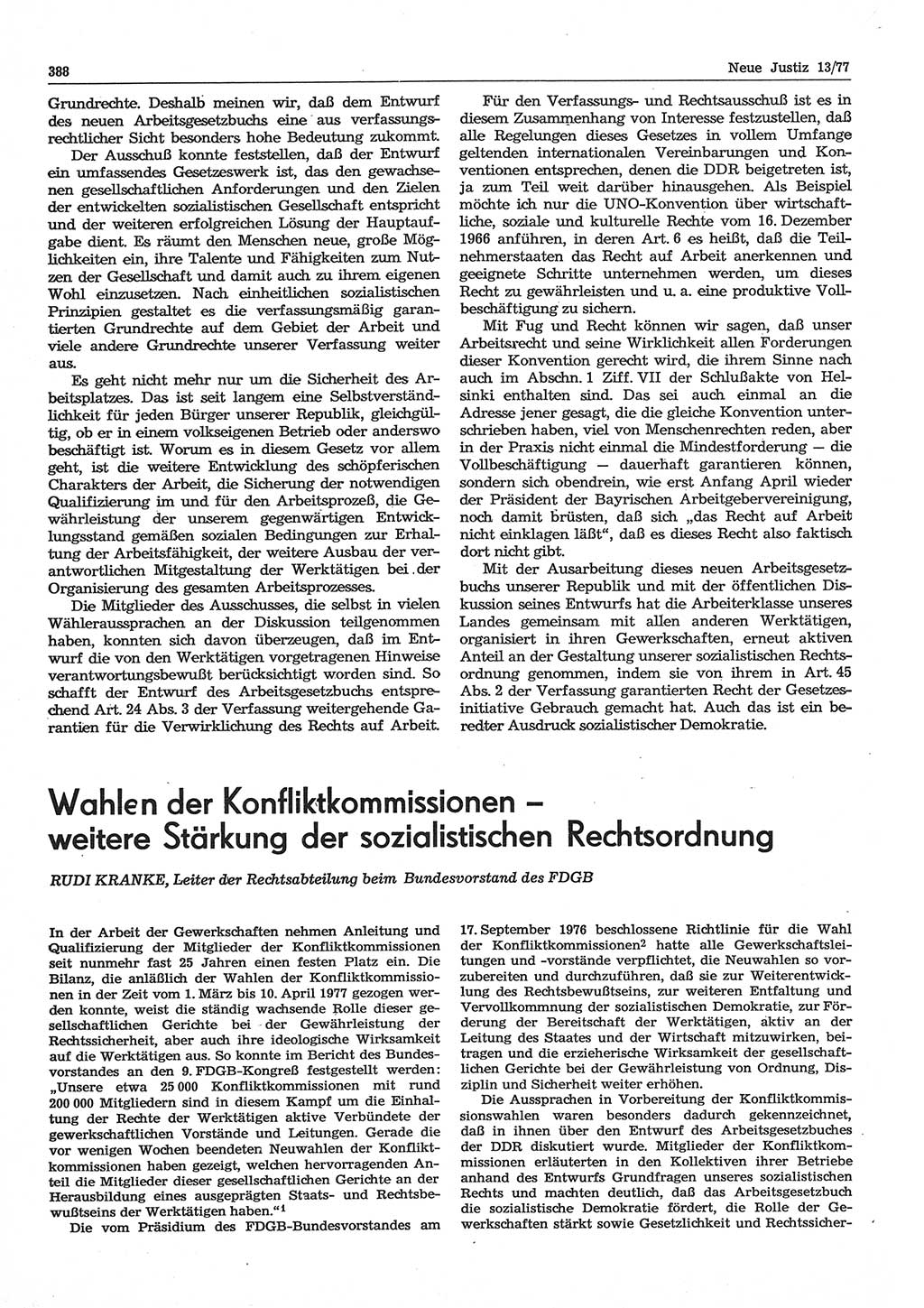 Neue Justiz (NJ), Zeitschrift für Recht und Rechtswissenschaft-Zeitschrift, sozialistisches Recht und Gesetzlichkeit, 31. Jahrgang 1977, Seite 388 (NJ DDR 1977, S. 388)