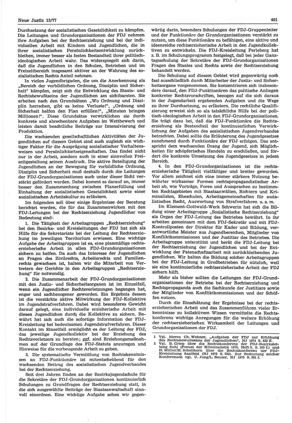 Neue Justiz (NJ), Zeitschrift für Recht und Rechtswissenschaft-Zeitschrift, sozialistisches Recht und Gesetzlichkeit, 31. Jahrgang 1977, Seite 401 (NJ DDR 1977, S. 401)