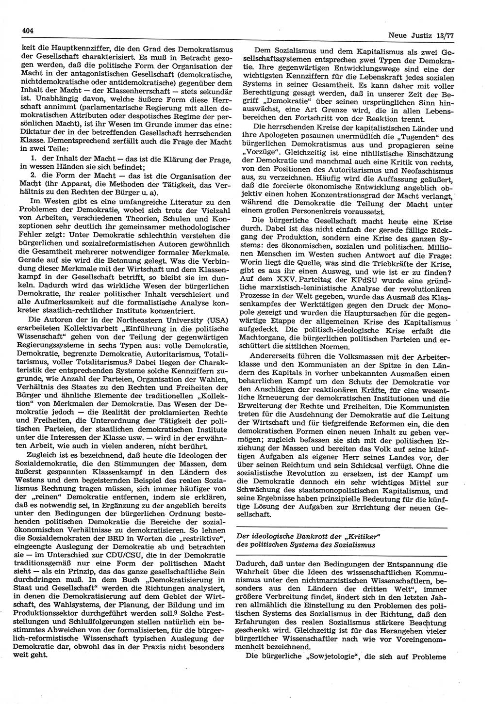 Neue Justiz (NJ), Zeitschrift für Recht und Rechtswissenschaft-Zeitschrift, sozialistisches Recht und Gesetzlichkeit, 31. Jahrgang 1977, Seite 404 (NJ DDR 1977, S. 404)