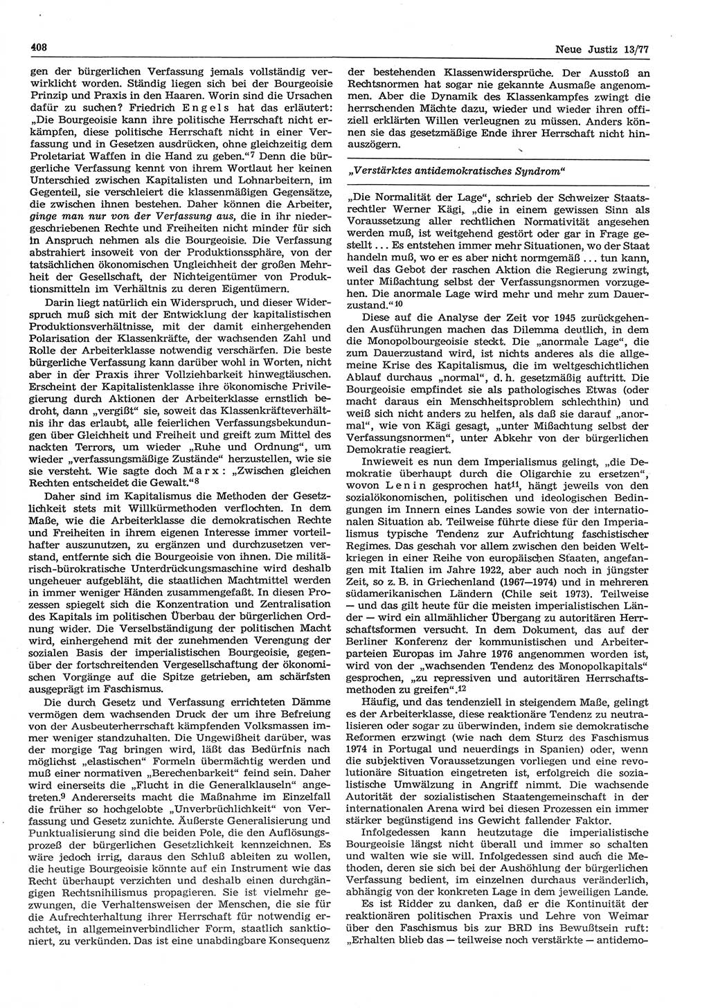 Neue Justiz (NJ), Zeitschrift für Recht und Rechtswissenschaft-Zeitschrift, sozialistisches Recht und Gesetzlichkeit, 31. Jahrgang 1977, Seite 408 (NJ DDR 1977, S. 408)