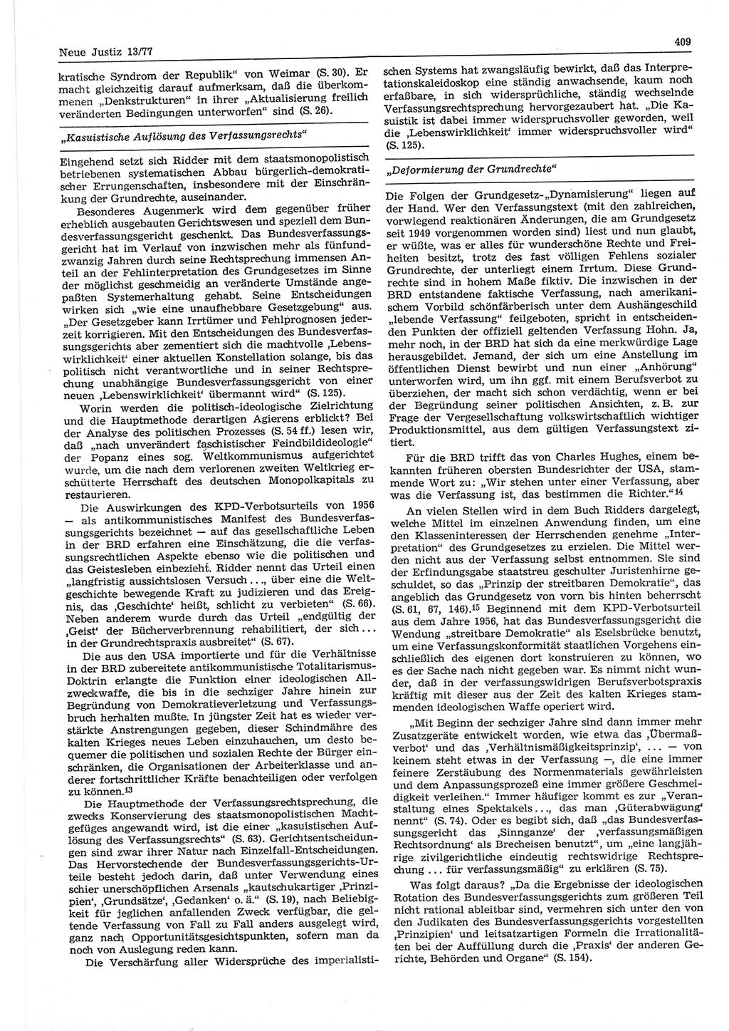 Neue Justiz (NJ), Zeitschrift für Recht und Rechtswissenschaft-Zeitschrift, sozialistisches Recht und Gesetzlichkeit, 31. Jahrgang 1977, Seite 409 (NJ DDR 1977, S. 409)