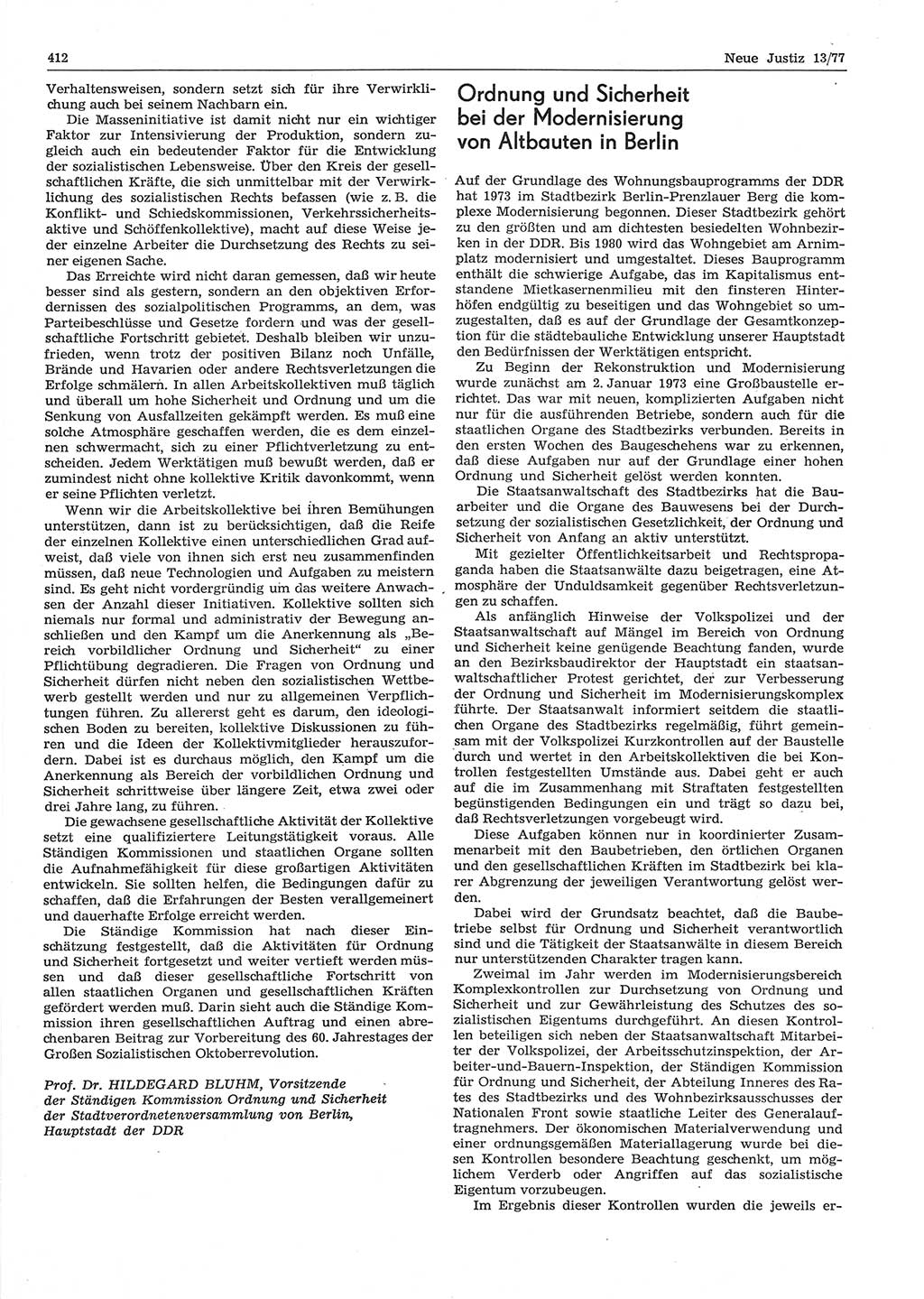 Neue Justiz (NJ), Zeitschrift für Recht und Rechtswissenschaft-Zeitschrift, sozialistisches Recht und Gesetzlichkeit, 31. Jahrgang 1977, Seite 412 (NJ DDR 1977, S. 412)
