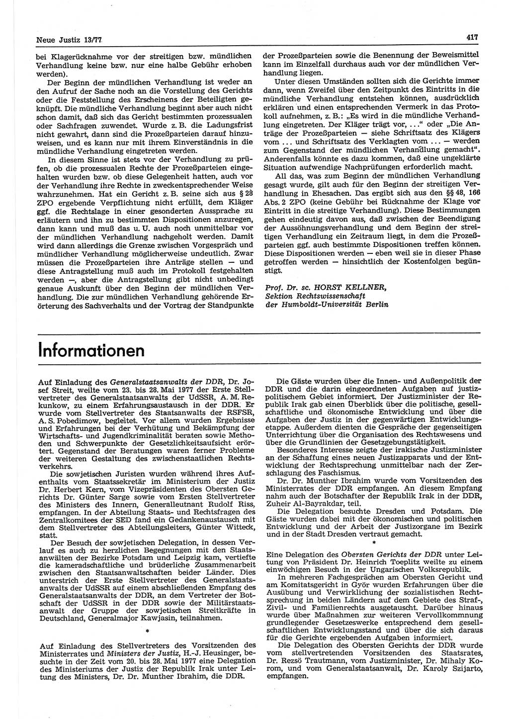 Neue Justiz (NJ), Zeitschrift für Recht und Rechtswissenschaft-Zeitschrift, sozialistisches Recht und Gesetzlichkeit, 31. Jahrgang 1977, Seite 417 (NJ DDR 1977, S. 417)