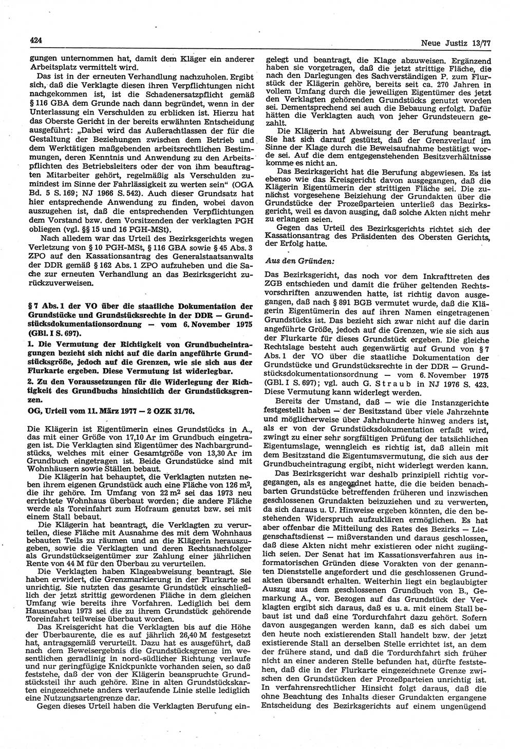 Neue Justiz (NJ), Zeitschrift für Recht und Rechtswissenschaft-Zeitschrift, sozialistisches Recht und Gesetzlichkeit, 31. Jahrgang 1977, Seite 424 (NJ DDR 1977, S. 424)