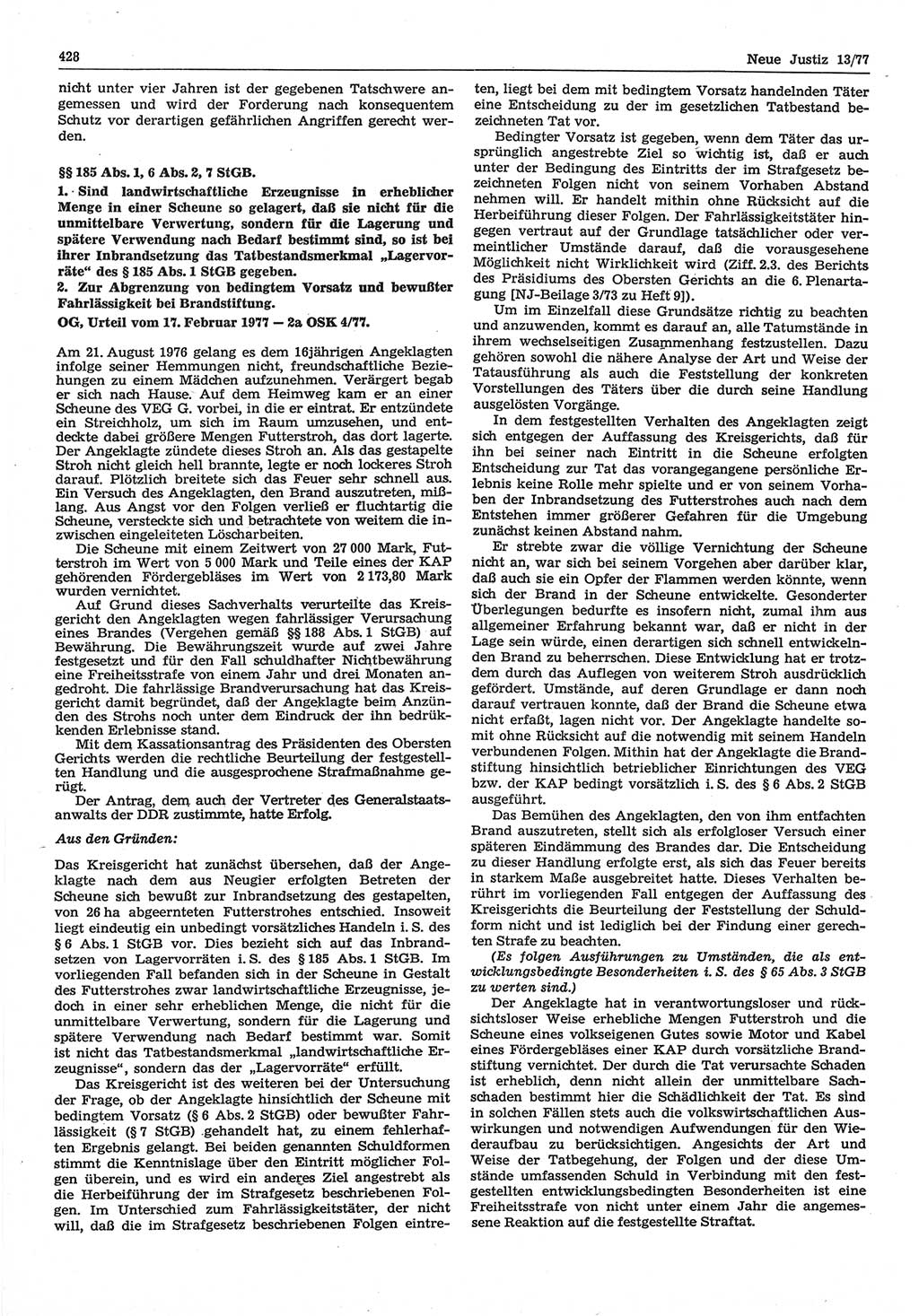 Neue Justiz (NJ), Zeitschrift für Recht und Rechtswissenschaft-Zeitschrift, sozialistisches Recht und Gesetzlichkeit, 31. Jahrgang 1977, Seite 428 (NJ DDR 1977, S. 428)
