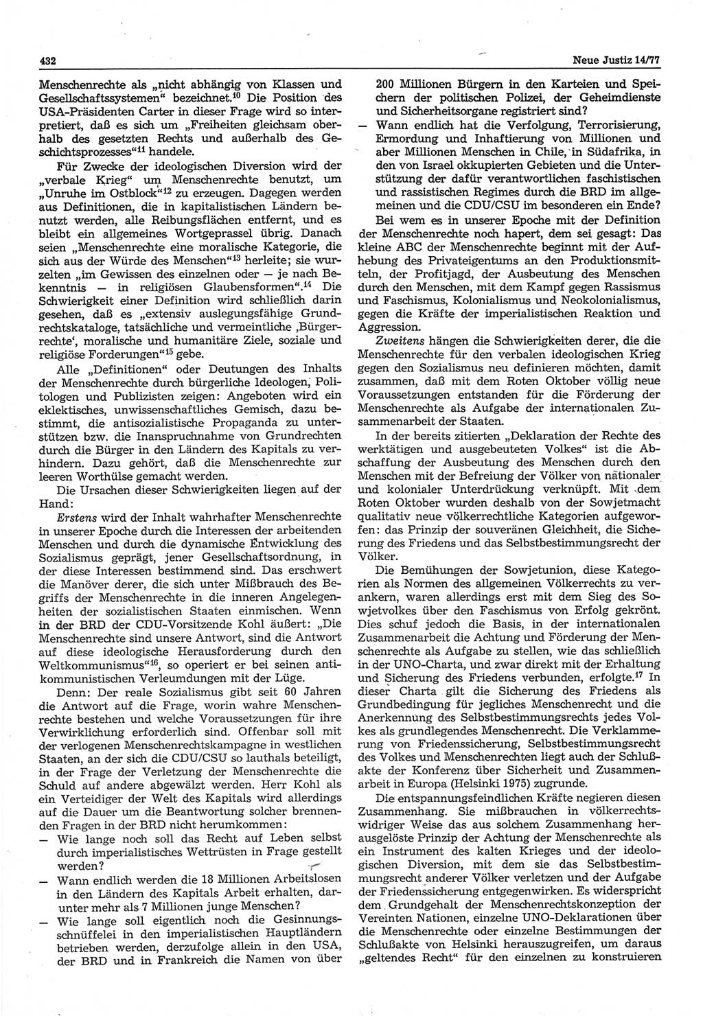 Neue Justiz (NJ), Zeitschrift für Recht und Rechtswissenschaft-Zeitschrift, sozialistisches Recht und Gesetzlichkeit, 31. Jahrgang 1977, Seite 432 (NJ DDR 1977, S. 432)