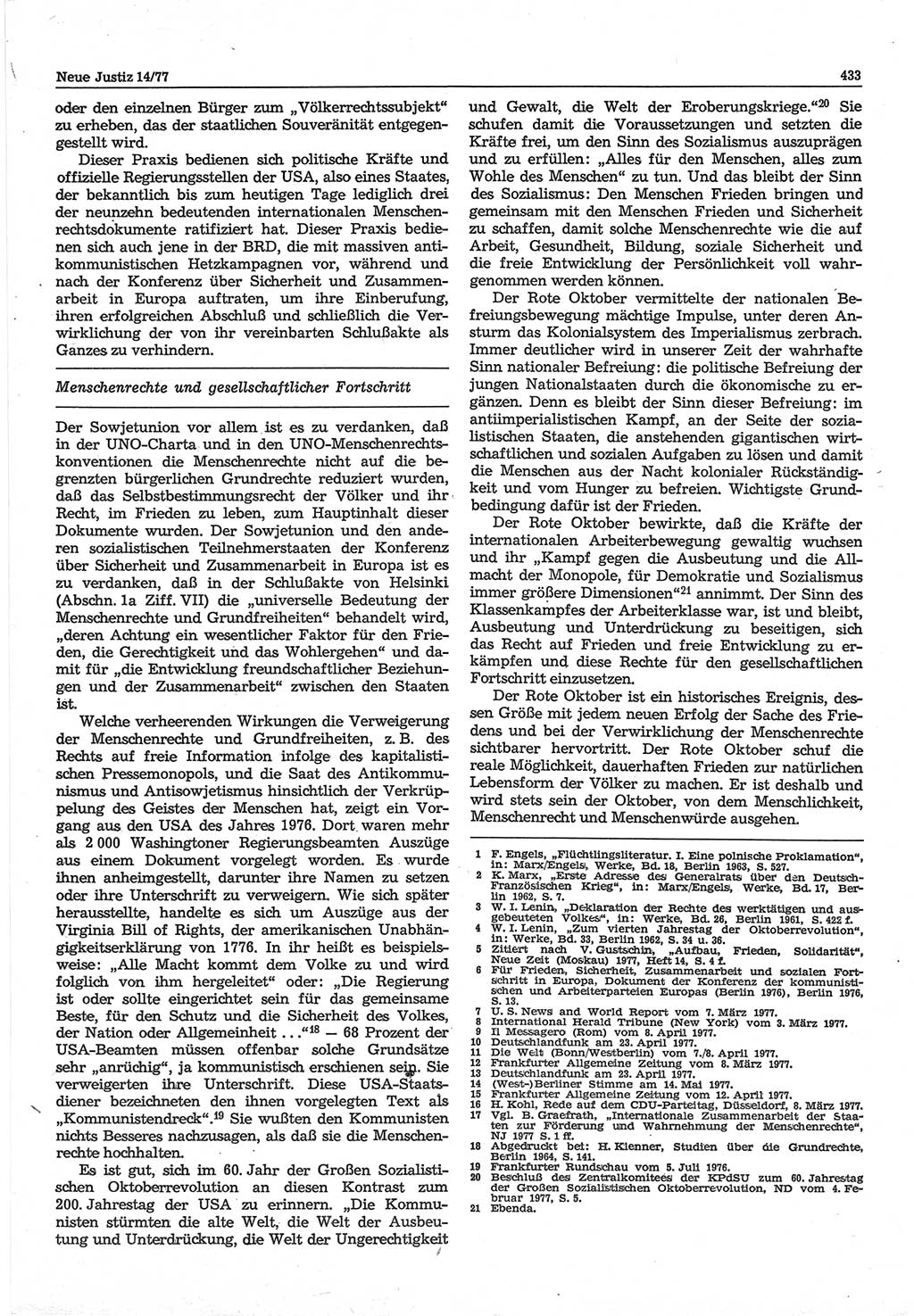 Neue Justiz (NJ), Zeitschrift für Recht und Rechtswissenschaft-Zeitschrift, sozialistisches Recht und Gesetzlichkeit, 31. Jahrgang 1977, Seite 433 (NJ DDR 1977, S. 433)