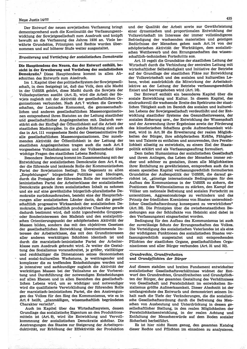Neue Justiz (NJ), Zeitschrift für Recht und Rechtswissenschaft-Zeitschrift, sozialistisches Recht und Gesetzlichkeit, 31. Jahrgang 1977, Seite 435 (NJ DDR 1977, S. 435)