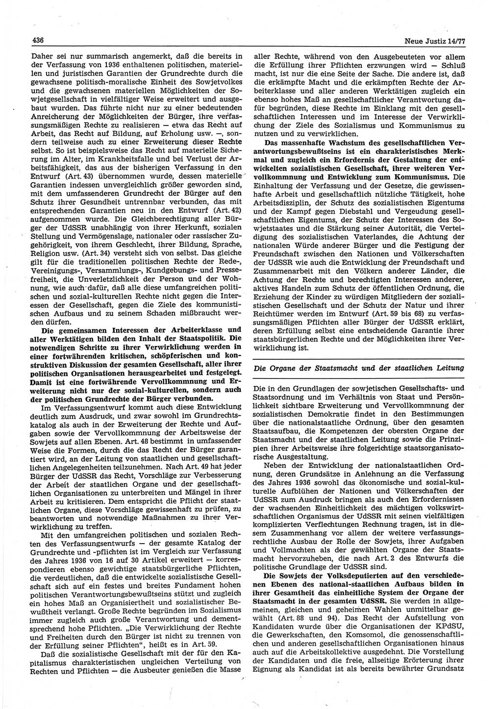 Neue Justiz (NJ), Zeitschrift für Recht und Rechtswissenschaft-Zeitschrift, sozialistisches Recht und Gesetzlichkeit, 31. Jahrgang 1977, Seite 436 (NJ DDR 1977, S. 436)