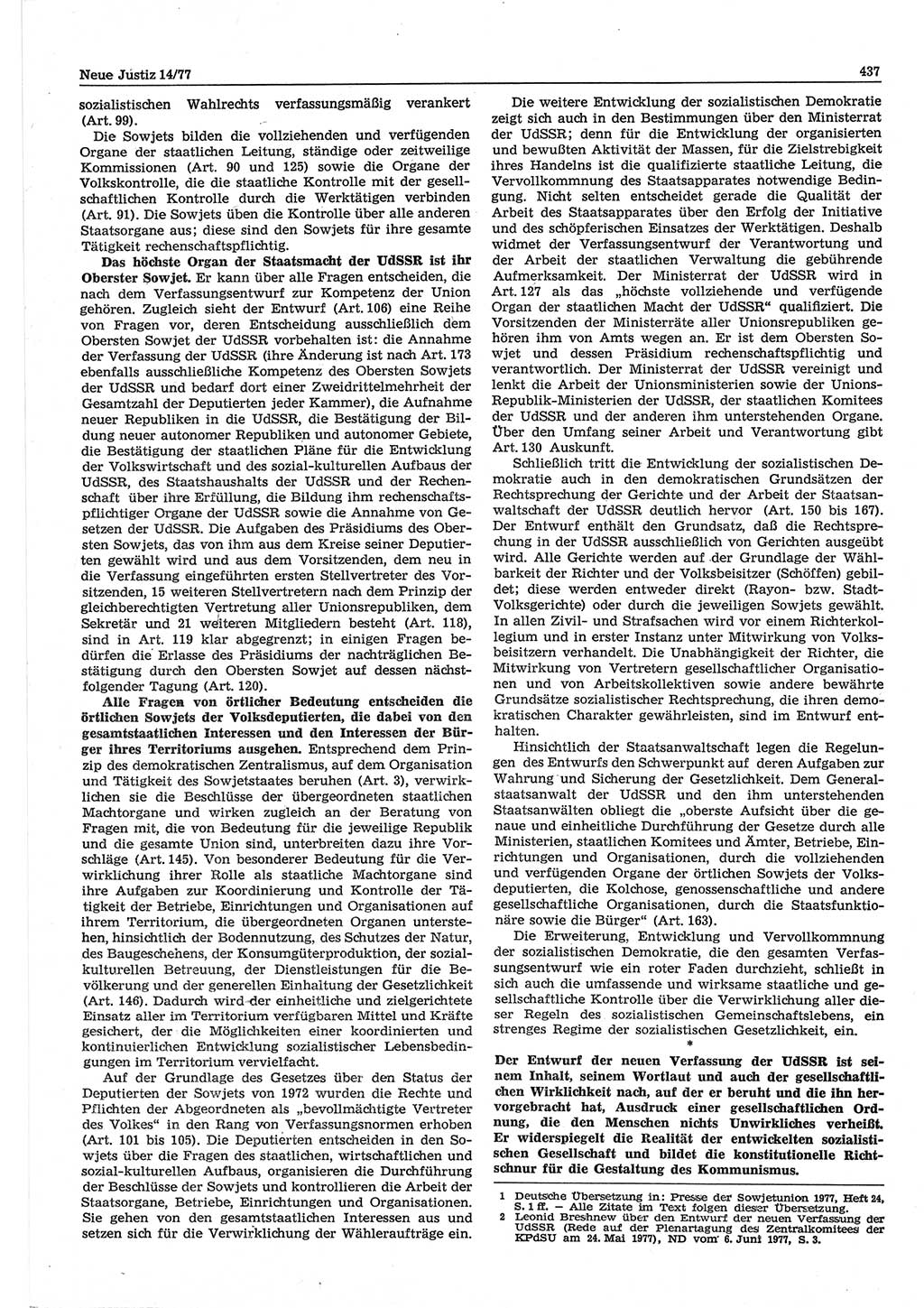 Neue Justiz (NJ), Zeitschrift für Recht und Rechtswissenschaft-Zeitschrift, sozialistisches Recht und Gesetzlichkeit, 31. Jahrgang 1977, Seite 437 (NJ DDR 1977, S. 437)