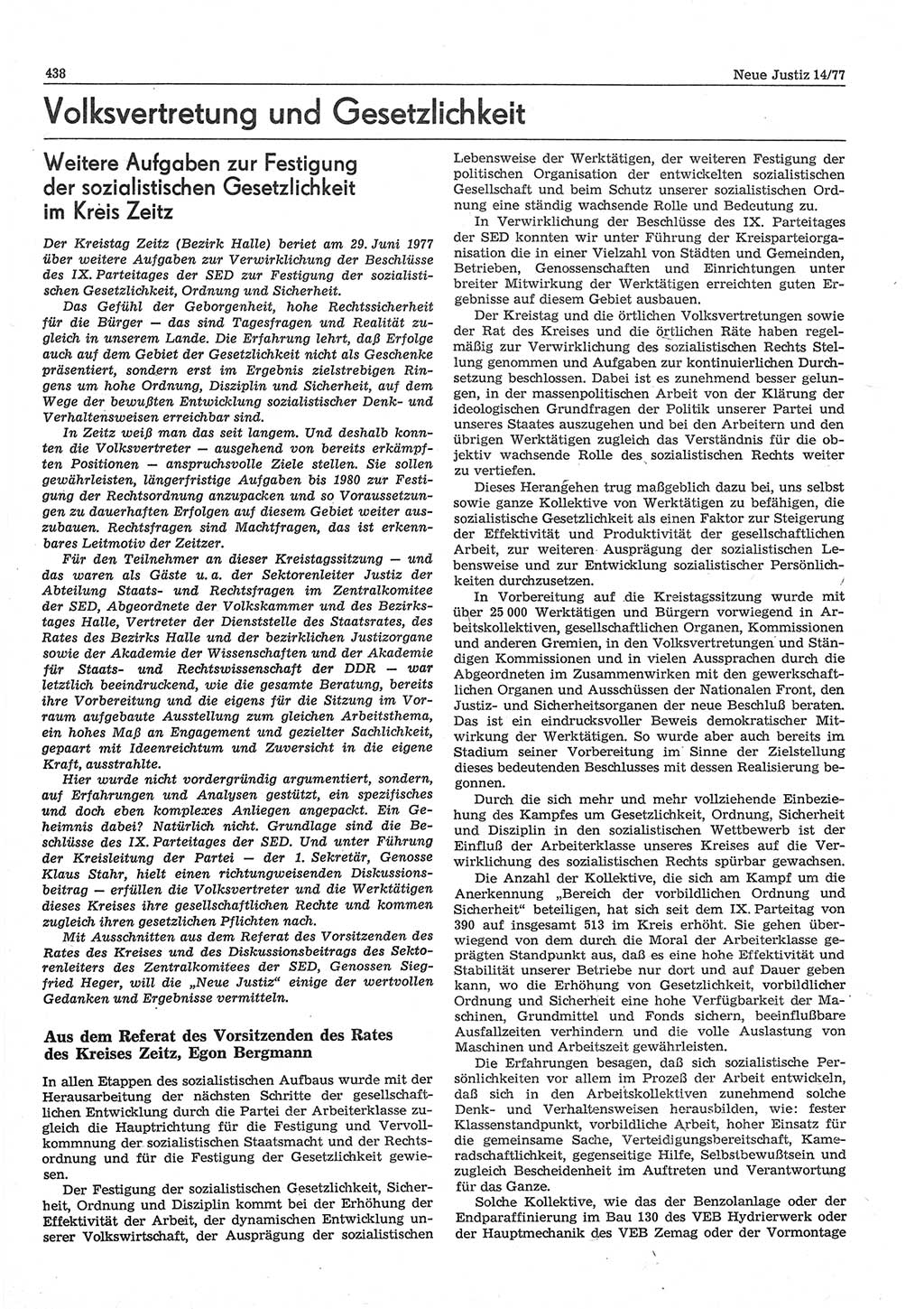 Neue Justiz (NJ), Zeitschrift für Recht und Rechtswissenschaft-Zeitschrift, sozialistisches Recht und Gesetzlichkeit, 31. Jahrgang 1977, Seite 438 (NJ DDR 1977, S. 438)