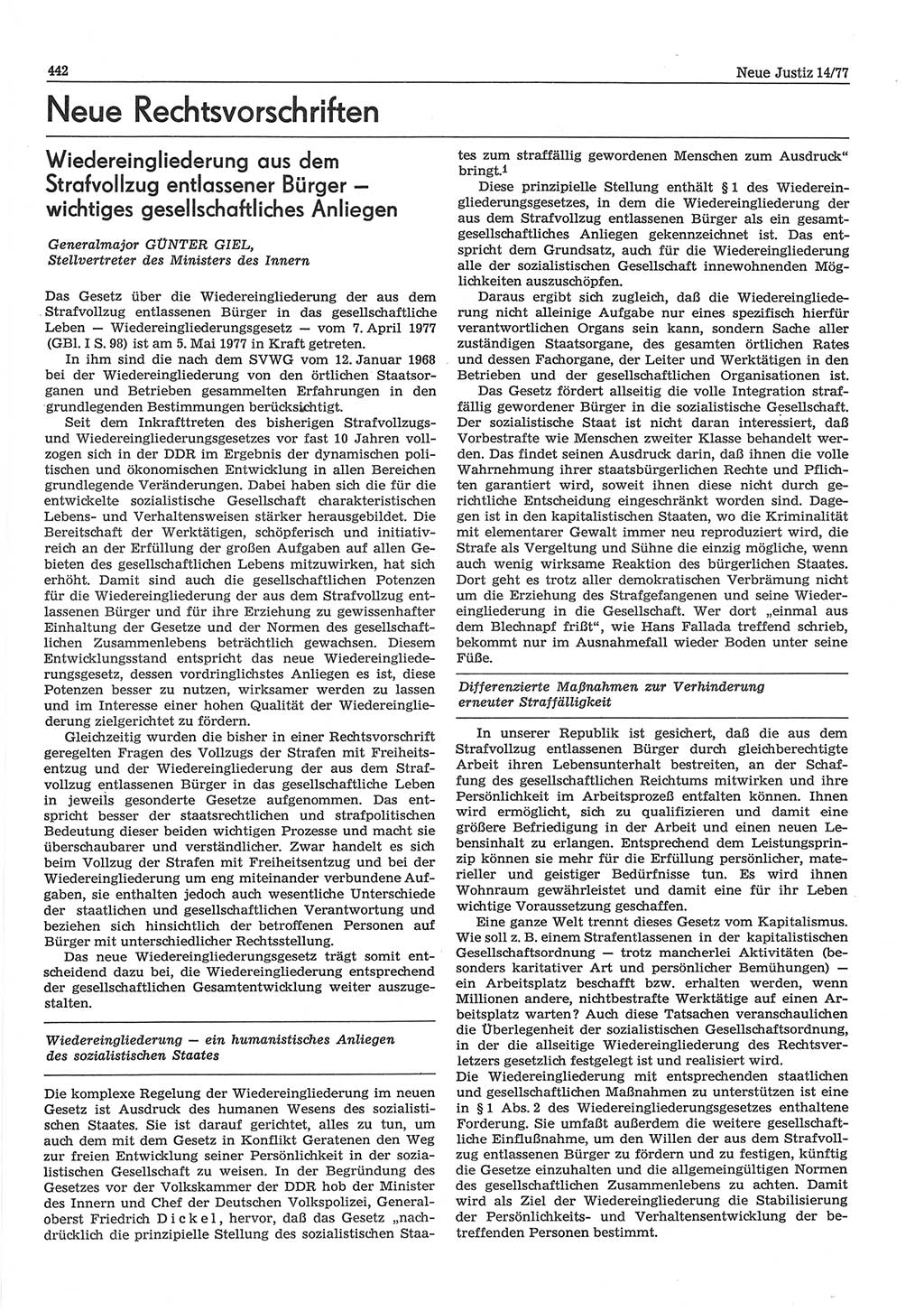 Neue Justiz (NJ), Zeitschrift für Recht und Rechtswissenschaft-Zeitschrift, sozialistisches Recht und Gesetzlichkeit, 31. Jahrgang 1977, Seite 442 (NJ DDR 1977, S. 442)