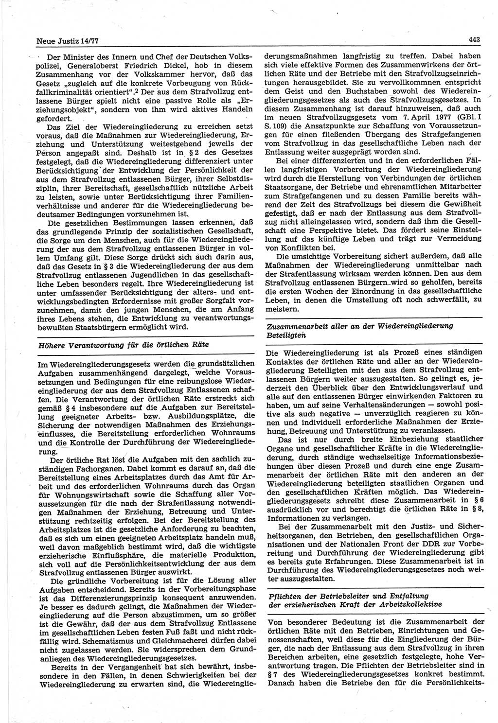 Neue Justiz (NJ), Zeitschrift für Recht und Rechtswissenschaft-Zeitschrift, sozialistisches Recht und Gesetzlichkeit, 31. Jahrgang 1977, Seite 443 (NJ DDR 1977, S. 443)
