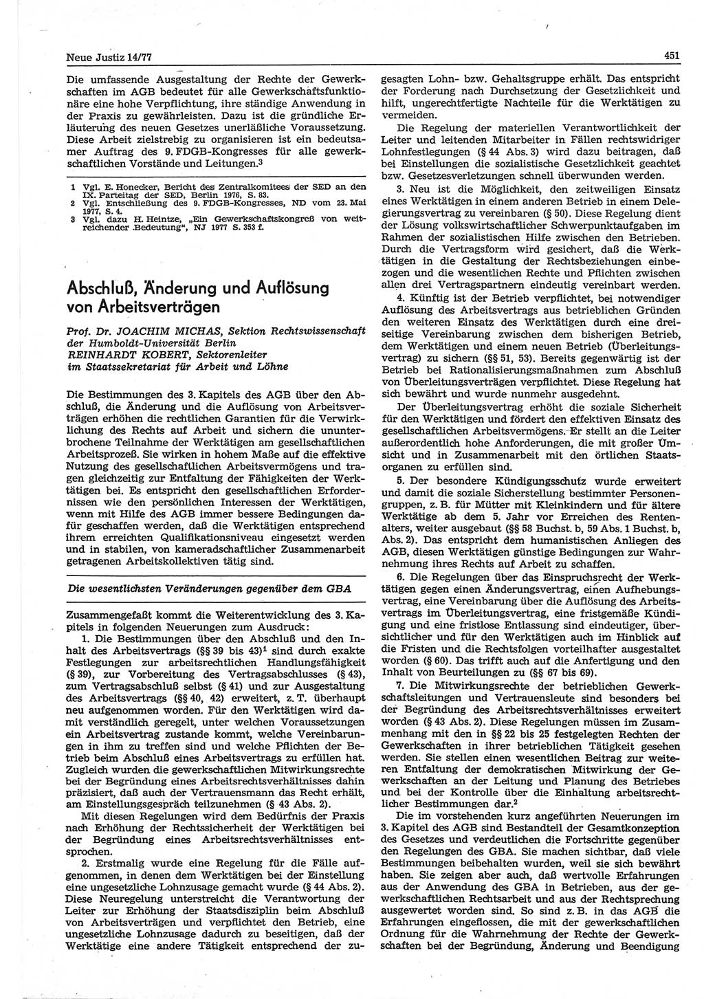 Neue Justiz (NJ), Zeitschrift für Recht und Rechtswissenschaft-Zeitschrift, sozialistisches Recht und Gesetzlichkeit, 31. Jahrgang 1977, Seite 451 (NJ DDR 1977, S. 451)