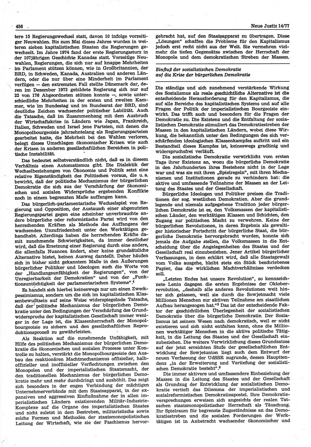 Neue Justiz (NJ), Zeitschrift für Recht und Rechtswissenschaft-Zeitschrift, sozialistisches Recht und Gesetzlichkeit, 31. Jahrgang 1977, Seite 456 (NJ DDR 1977, S. 456)