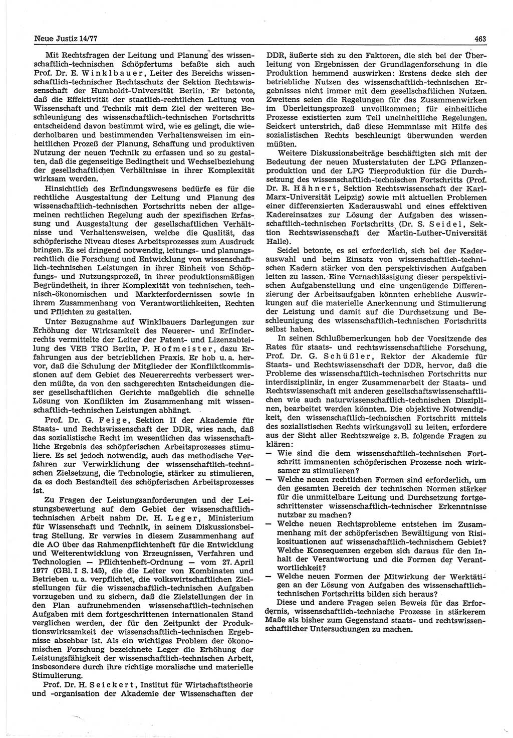 Neue Justiz (NJ), Zeitschrift für Recht und Rechtswissenschaft-Zeitschrift, sozialistisches Recht und Gesetzlichkeit, 31. Jahrgang 1977, Seite 463 (NJ DDR 1977, S. 463)