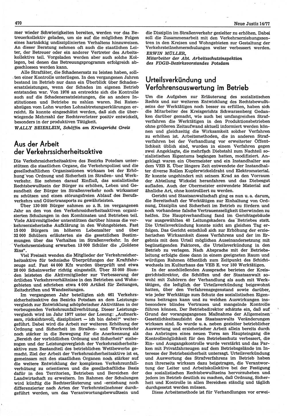 Neue Justiz (NJ), Zeitschrift für Recht und Rechtswissenschaft-Zeitschrift, sozialistisches Recht und Gesetzlichkeit, 31. Jahrgang 1977, Seite 470 (NJ DDR 1977, S. 470)