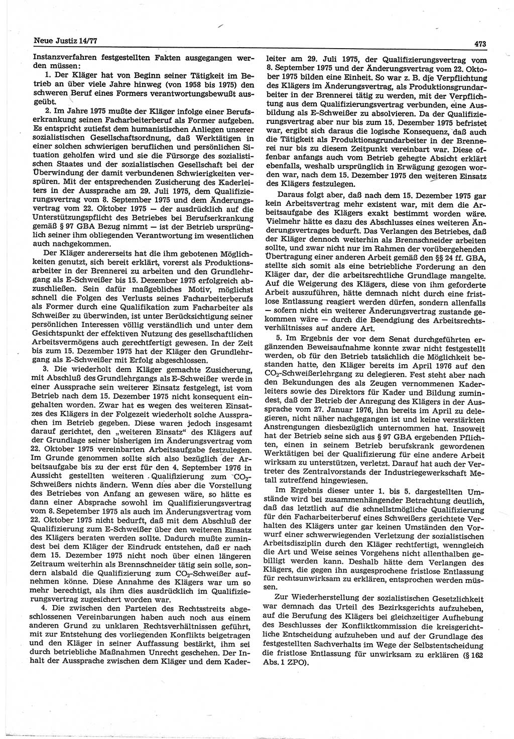 Neue Justiz (NJ), Zeitschrift für Recht und Rechtswissenschaft-Zeitschrift, sozialistisches Recht und Gesetzlichkeit, 31. Jahrgang 1977, Seite 473 (NJ DDR 1977, S. 473)
