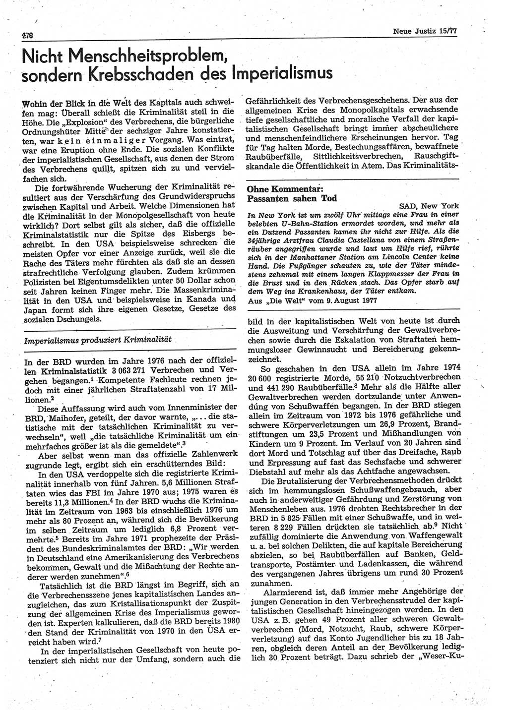 Neue Justiz (NJ), Zeitschrift für Recht und Rechtswissenschaft-Zeitschrift, sozialistisches Recht und Gesetzlichkeit, 31. Jahrgang 1977, Seite 478 (NJ DDR 1977, S. 478)