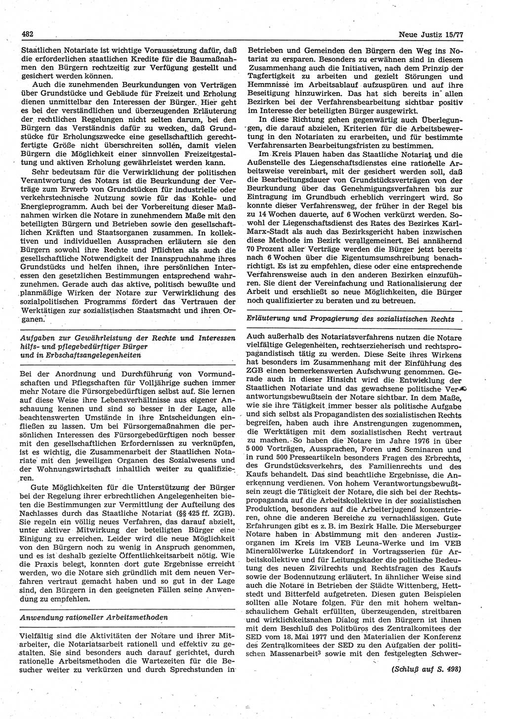 Neue Justiz (NJ), Zeitschrift für Recht und Rechtswissenschaft-Zeitschrift, sozialistisches Recht und Gesetzlichkeit, 31. Jahrgang 1977, Seite 482 (NJ DDR 1977, S. 482)