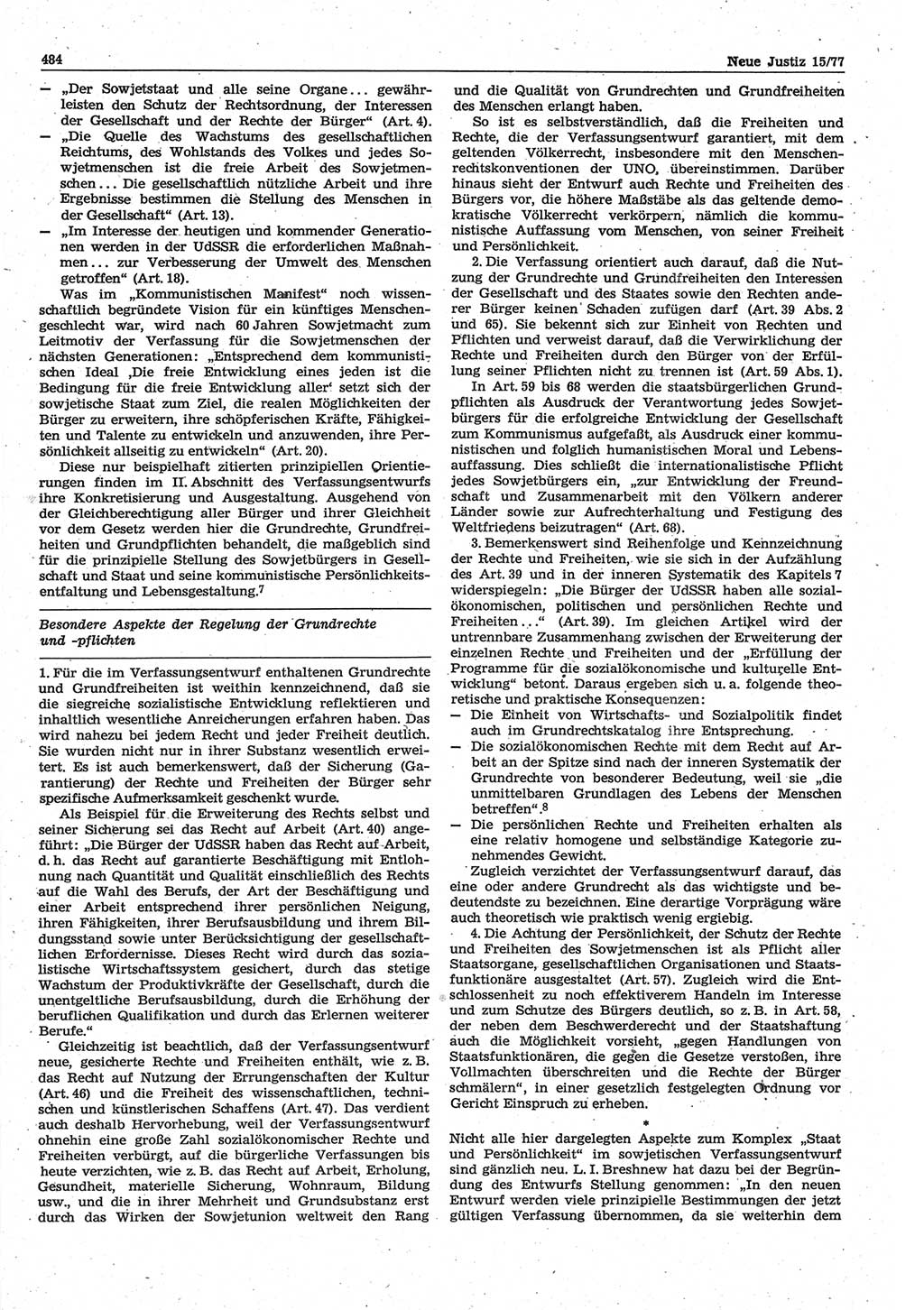 Neue Justiz (NJ), Zeitschrift für Recht und Rechtswissenschaft-Zeitschrift, sozialistisches Recht und Gesetzlichkeit, 31. Jahrgang 1977, Seite 484 (NJ DDR 1977, S. 484)